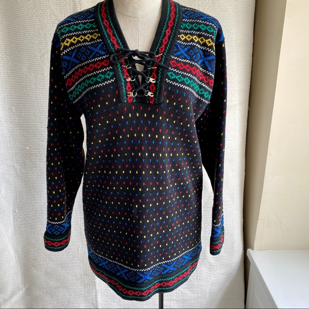Vintage 80s OS Funky Ski Sweater Tunic Bold Colors - Picture 8 of 8